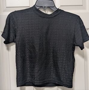 NWT Gcds Women Mesh T-Shirt Logo Pattern Black Crop Size small S